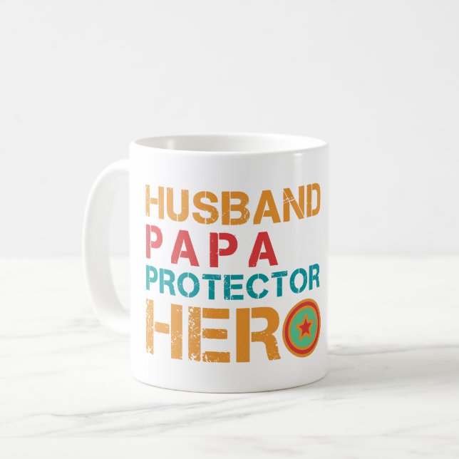 Ehemann Papa Beschützer Held Kaffeetasse (Vorderseite Links)