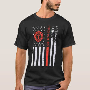 Ehemann Vater Feuerwehrmann US Flagge roter Linie T-Shirt