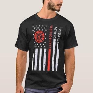 Ehemann Vater Feuerwehrmann US Flagge roter Linie  T-Shirt
