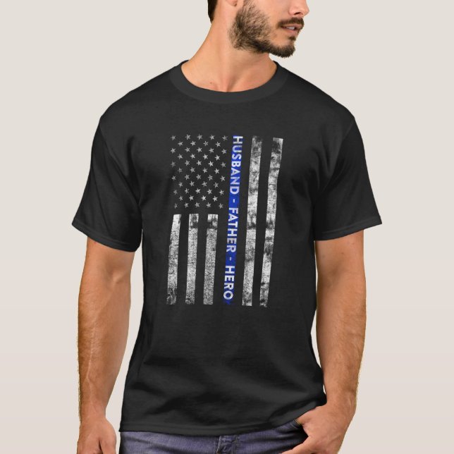 Ehemann, Vater, Held-amerikanische Flagge T-Shirt (Vorderseite)