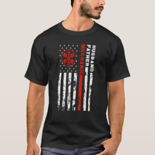 Ehemann Vater Mechanische amerikanische Flagge Vin T-Shirt