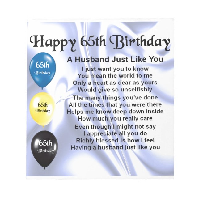 Ehemännisches Gedicht - 65. Geburtstag Notizblock (Vorderseite)