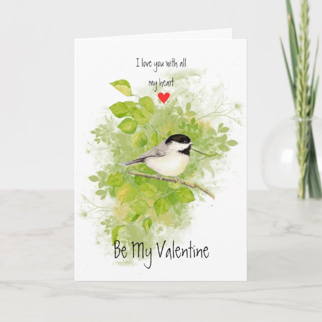 Ehemannvalentine-Liebechickadee-Pappel-Vogel-Kunst Feiertagskarte (Vorderseite)
