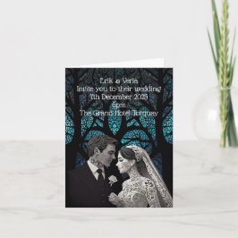 Ehepaar aus Papier auf blauem Baum Einladung