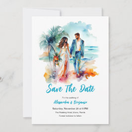 Ehepaar bei Beach Watercolor Hochzeit | SAVE THE D Einladung