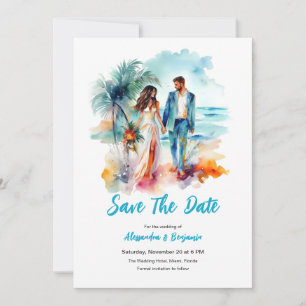 Ehepaar bei Beach Watercolor Hochzeit SAVE THE D Einladung