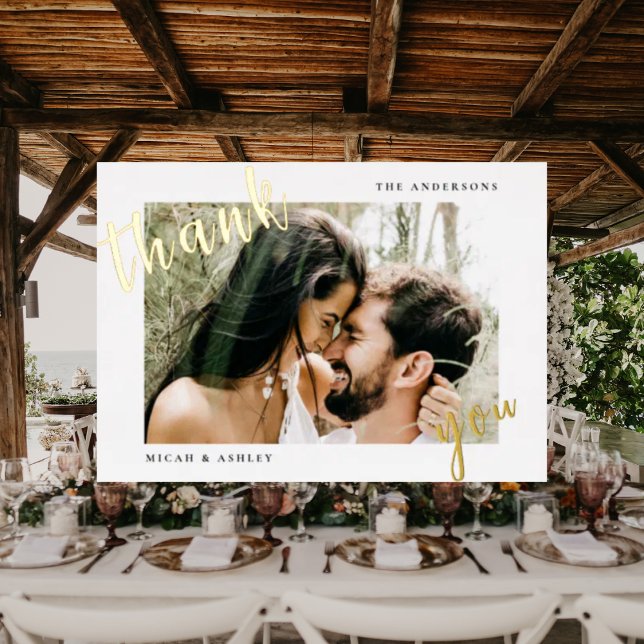 Ehepaar Foto Hochzeit Vielen Dank Blank Gold Folieneinladung (Von Creator hochgeladen)