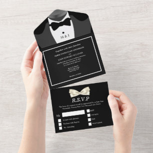 Ehepaar Gay Ehering Mr. and Mr. Schwarz-weiß bow K All In One Einladung