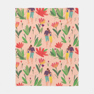 Ehepaar in der Liebe geht zwischen Blume Fleecedecke