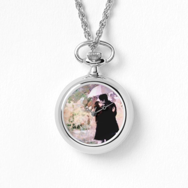 Ehepaar in Liebe Küssen im Regen Abstrakte Kunst Armbanduhr (Vorderseite)