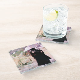 Ehepaar in Liebe Küssen im Regen Abstrakte Kunst Glasuntersetzer