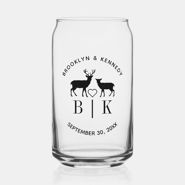 Ehepaar Name Deer Monogram Rustic Country Wedding Dosenglas (Vorderseite)