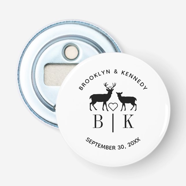 Ehepaar Name Deer Monogram Rustic Country Wedding Flaschenöffner (Vorderseite)
