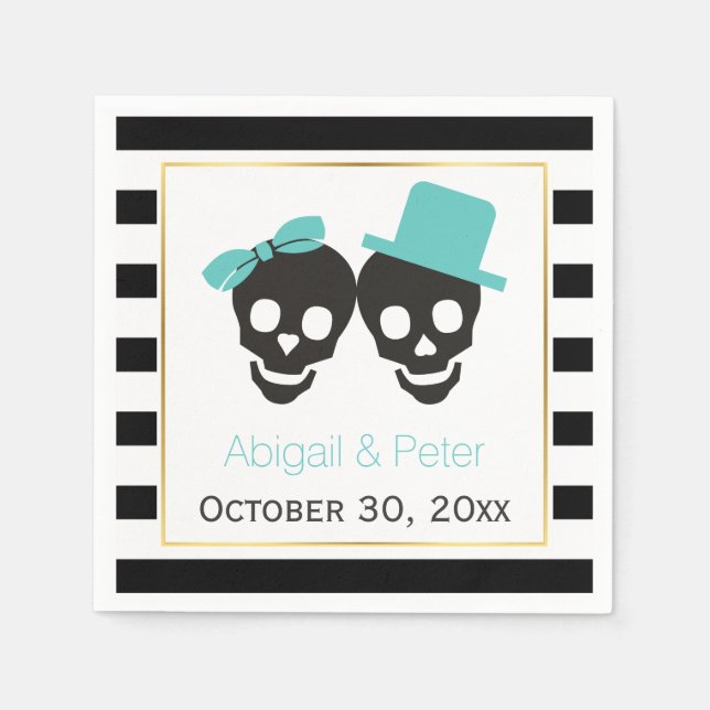 Ehepaar und Streifen aqua Halloween Serviette (Vorderseite)