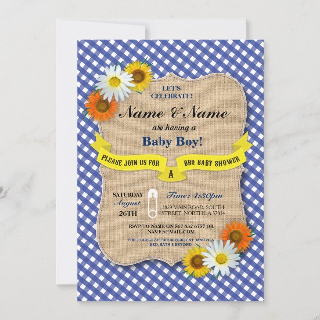 Ehepaare Baby Shower GRILLEN BaByQ Daisy Blume lad Einladung (Vorderseite)