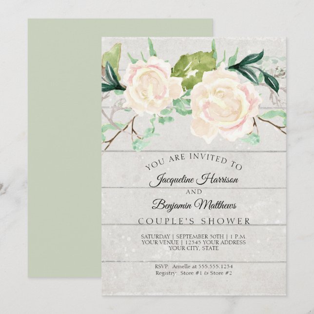 Ehepaare Dusche Rustikales Holz Wasserfarbe Elfenb Einladung (Vorne/Hinten)