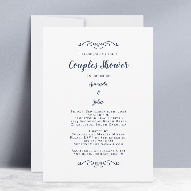 Ehepaare Duwer Wedding Party Classic Navy Blue Einladung (Couples Shower Wedding Party Classic Navy Blue Invitation)