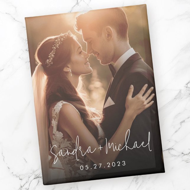 Ehepaare mit Hochzeitsstimmung Foto Magnet (Wedding engagement couple names date photo magnet)
