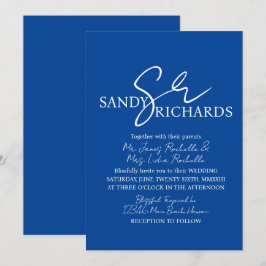 Ehepaare Mit Monogramm Blue White Script Wedding Einladung