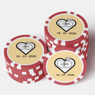 Eheringe in einem Herzen mit Datum und Initialen Pokerchips
