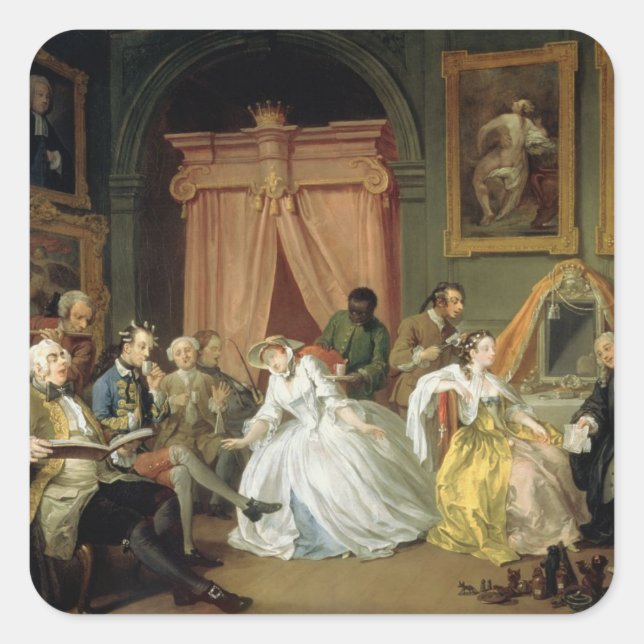 Eheschließung a la Mode: IV, Die Toilette, c.1743  Quadratischer Aufkleber (Vorderseite)