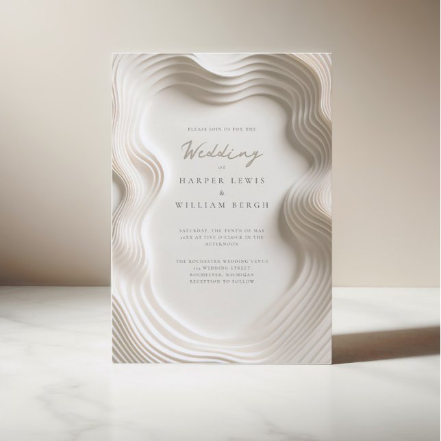 Eheschließung mit weichem Elfenbein Einladung (Elegant flowing ivory wedding invitation, soft, off-white modern but yet classic design.)