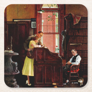 Eheschließungslizenz von Norman Rockwell Rechteckiger Pappuntersetzer