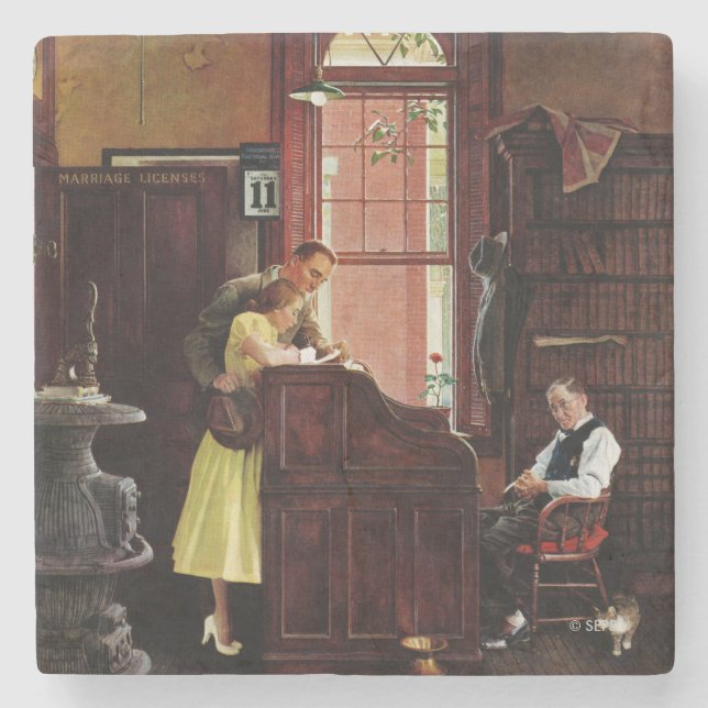 Eheschließungslizenz von Norman Rockwell Steinuntersetzer (Vorderseite)