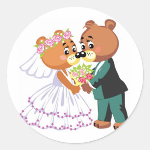 Eheschließungsteddybären küssen runder aufkleber