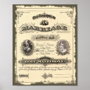 Ehezertifikat der Vintagen 1800er Jahre Poster