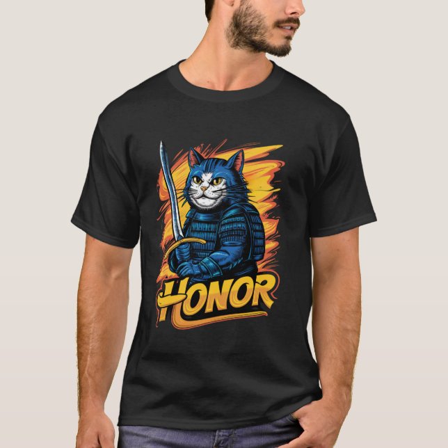 Ehre Samurai-Katze Grafik T-Shirt (Vorderseite)