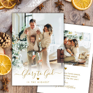 Ehre sei Gott Gold Schrift Elegant 2 Foto Weihnach Feiertagskarte