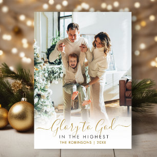 Ehre sei Gott Gold Schrift Elegant 2 Foto Weihnach Feiertagskarte