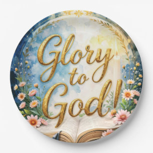 Ehre sei Gott - Goldene Textwidmung mit Bibel Pappteller