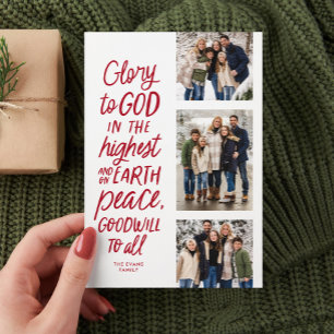 Ehre sei Gott rote drei Foto religiöses Weihnachte Feiertagskarte