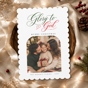 Ehre sei Gott Rote Grüne gewellte Weihnachtsfoto Feiertagskarte