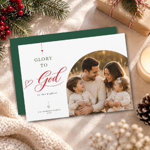 Ehre sei Gott Rote Schrift Religiöse Weihnachts-Fo Feiertagskarte