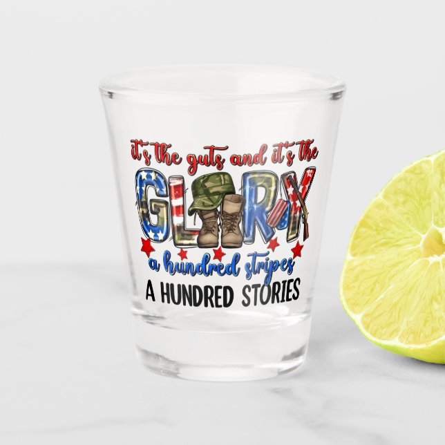 Ehre und Ruhm Patriotisches Tribut-Design Schnapsglas (Vorderseite)
