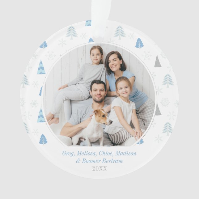 Ehre zu Gott Blue Tree Foto Card Ornament (Vorderseite)