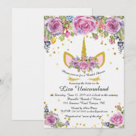 Ehrendes Brautparty, Unicorn, Weiß, Blumen Einladung