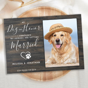 Ehrenhund Rustikale Foto Haustier Hochzeit Verlobu Ankündigung