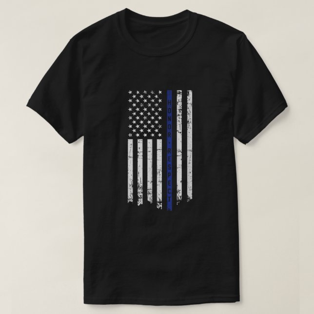 Ehrenrespektierung Polizeibeamte Thin Blue Line Fl T-Shirt (Design vorne)