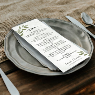Ehrfürchtige Blätter Rustic Sage Green Wedding Menükarte