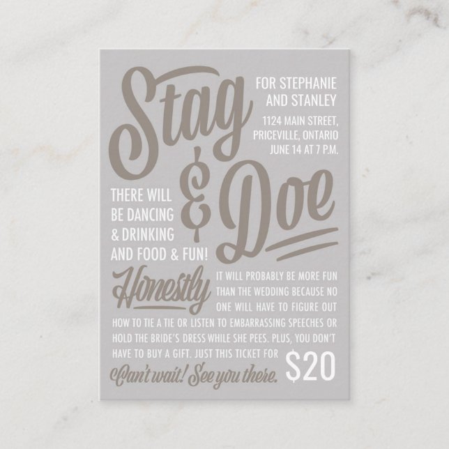 Ehrliches Stag & Doe Ticket (Vorderseite)