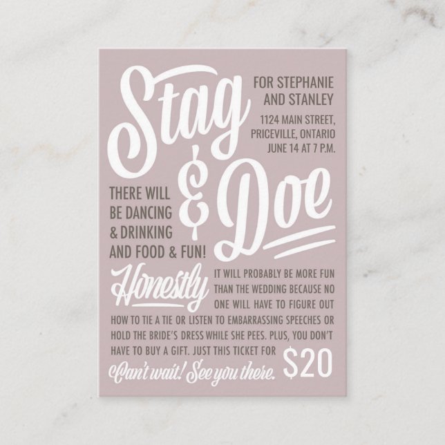 Ehrliches Stag & Doe Ticket (Vorderseite)