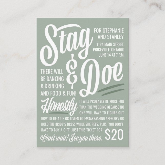 Ehrliches Stag & Doe Ticket (Vorderseite)