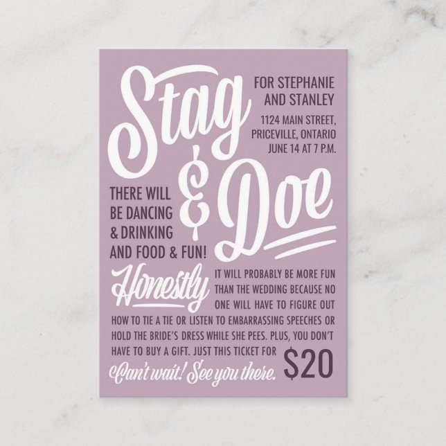 Ehrliches Stag & Doe Ticket (Vorderseite)