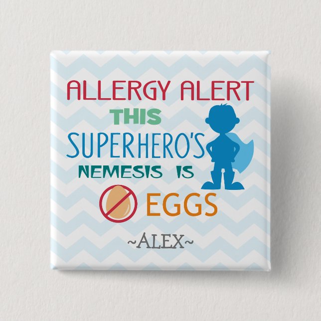 Ei-Allergie-Alarmsuperhero-Jungen-Silhouette Button (Vorderseite)