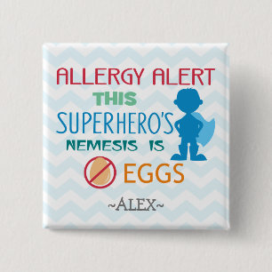 Ei-Allergie-Alarmsuperhero-Jungen-Silhouette Button