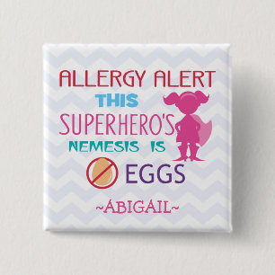 Ei-Allergie-Alarmsuperhero-Mädchen personalisiert Button